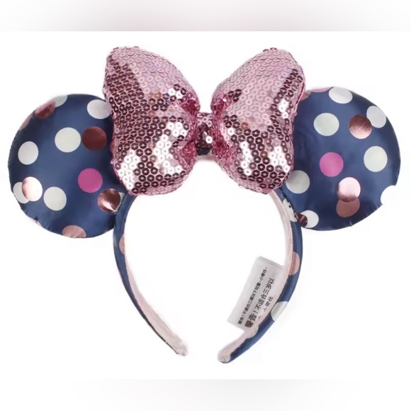 Disney Accessories - Disney Pink Sequin Bow Polka Dot Mouse Ear Headband
